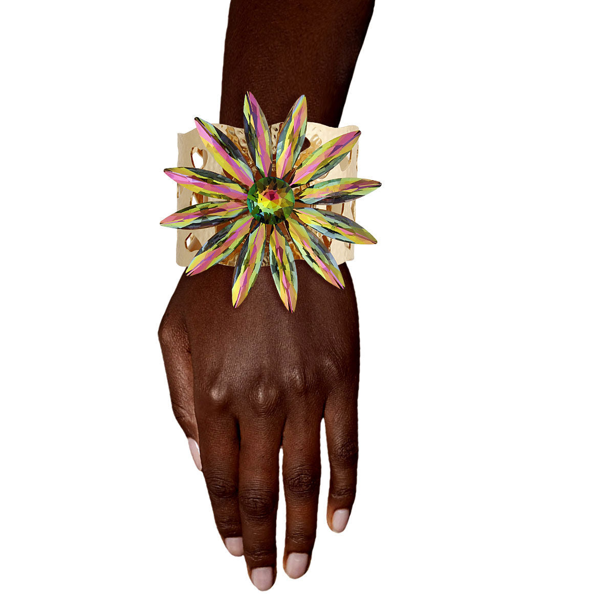 Pink Green Flower Open Cuff