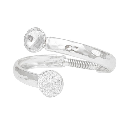 Cuff Hammered Silver Round Crystal Wrap Bracelet