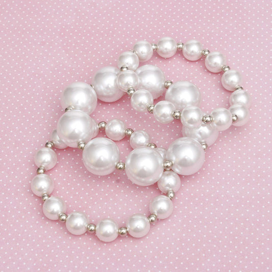 Pearl White Silver Contrast Stretch Bracelet Set