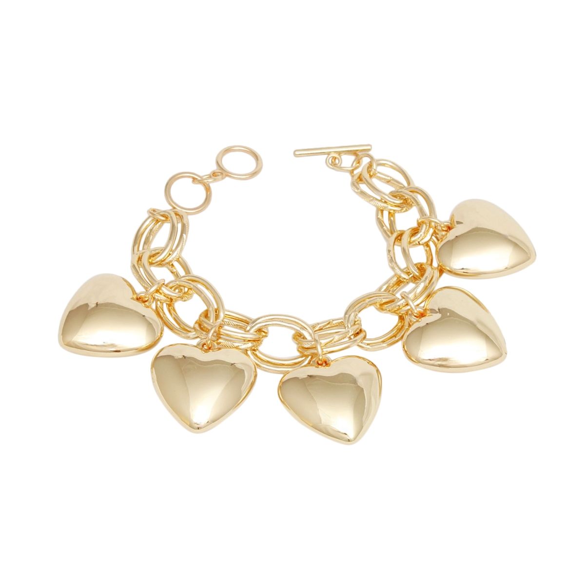 Charm Chunky Gold Puffy Heart Toggle Bracelet