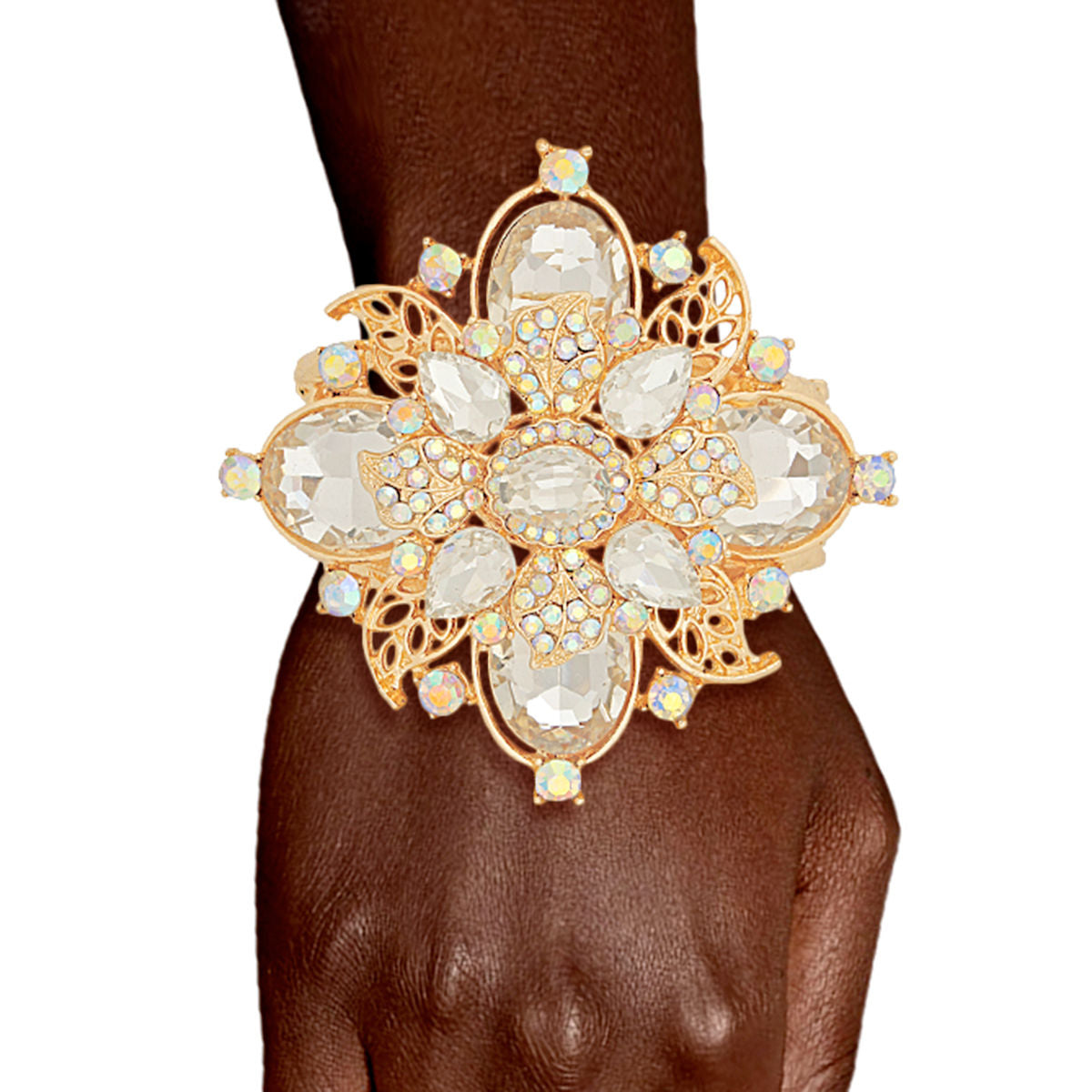 Gold Filigree Crystal Flower Cuff