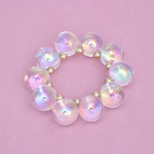 Bracelet Clear Iridescent Bubble Ball Bead Gold