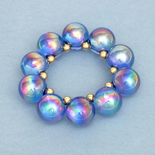 Bracelet Blue Iridescent Bubble Ball Bead Gold