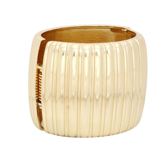 Cuff Gold Sculptural Ribbed Wide Hinge Bracelet