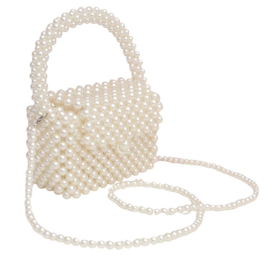 Top Handle Retro Luxe Cream Pearl Flap Handbag