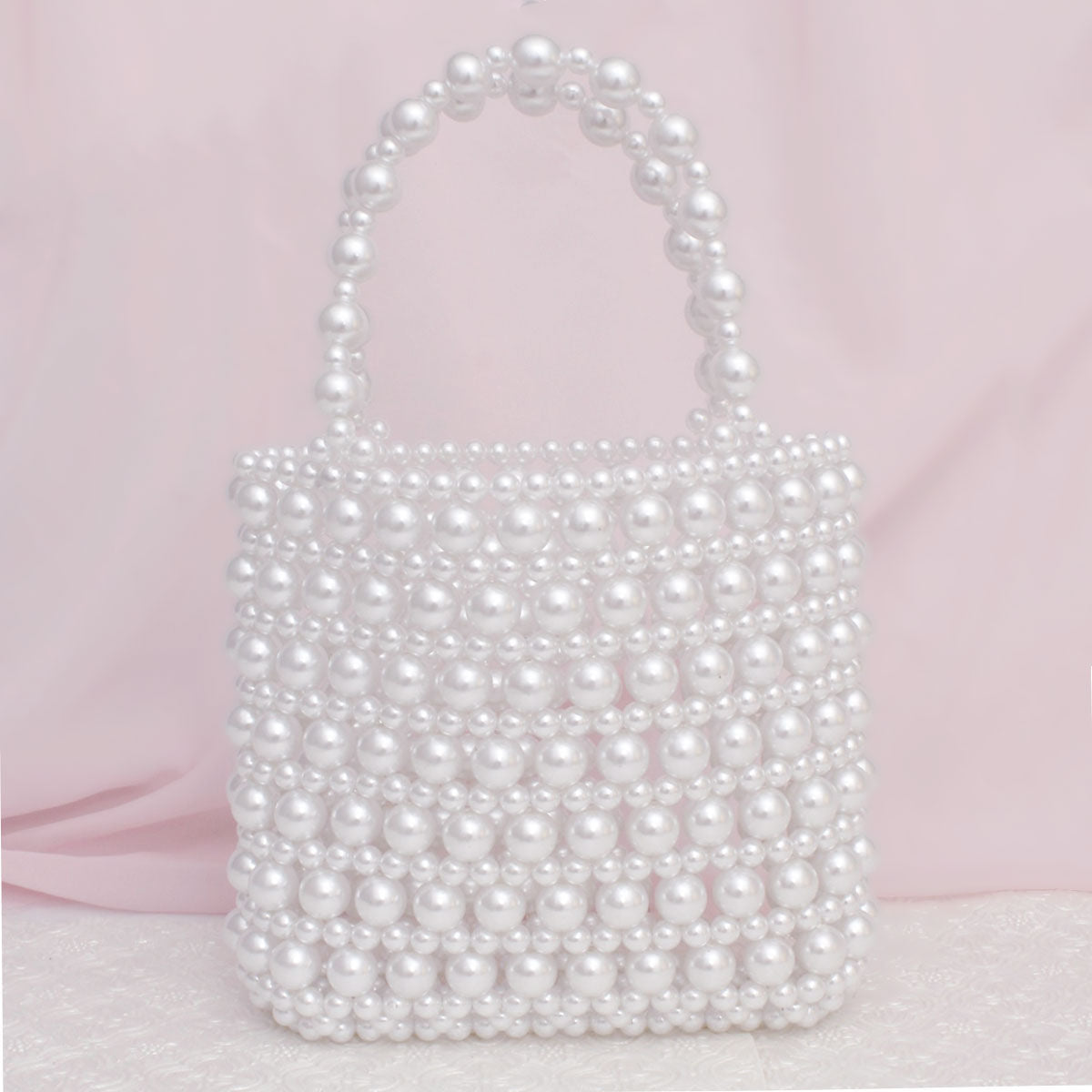 Top Handle Vintage Woven White Pearl Crossbody Bag