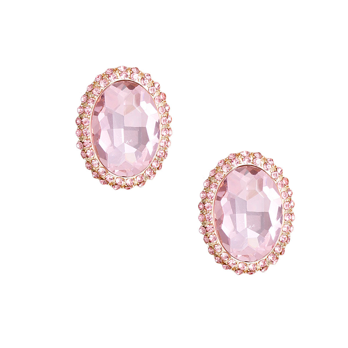 Pink Oval Halo Studs