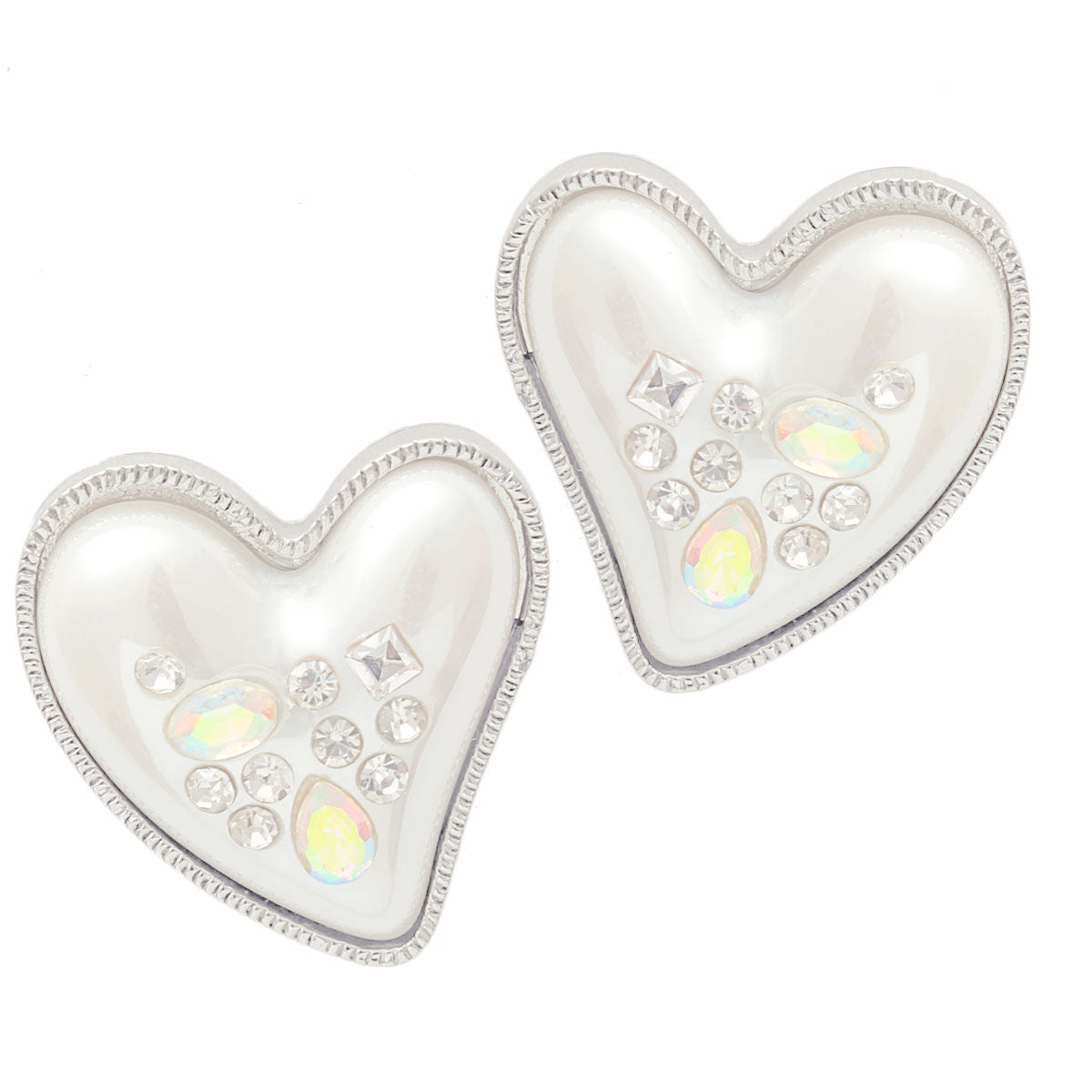 Silver Pearl Heart Studs