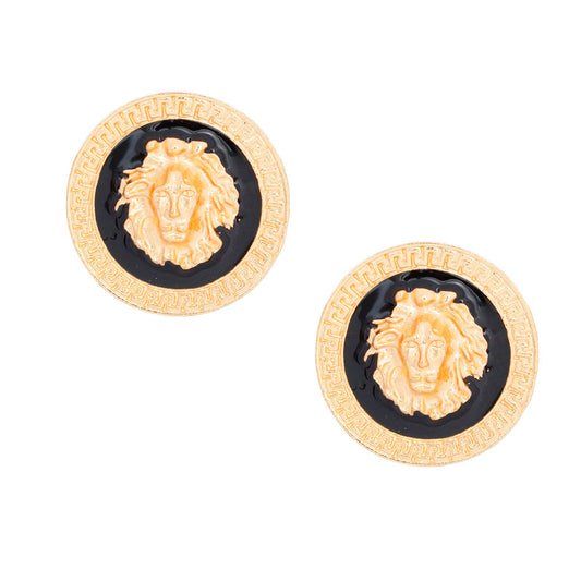 Lion Greek Key Gold Studs