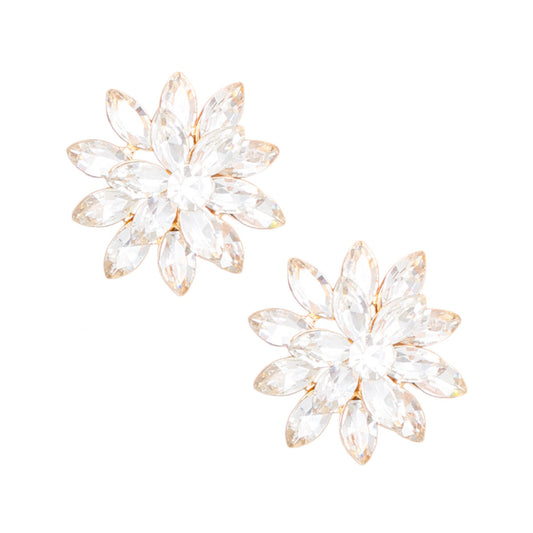 Stud Small Gold Marquise Flower Earrings for Women
