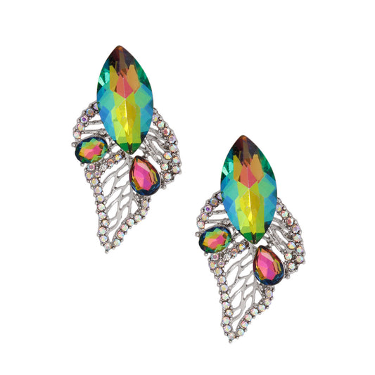 Elegant Pink Green Leaf Stud