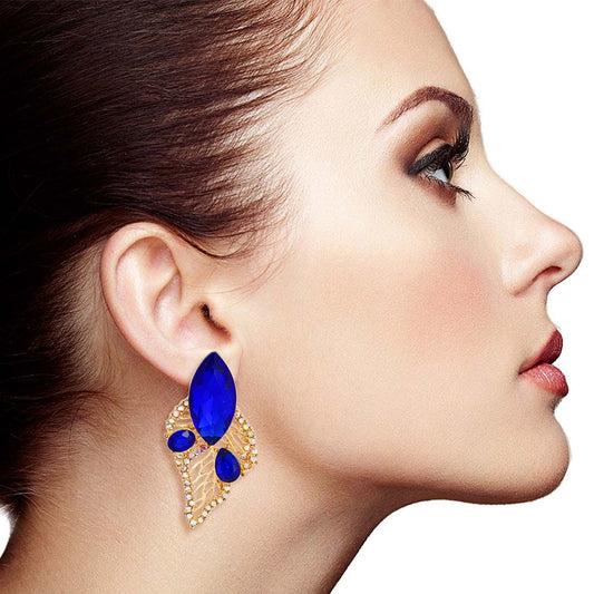 Elegant Royal Blue Leaf Stud