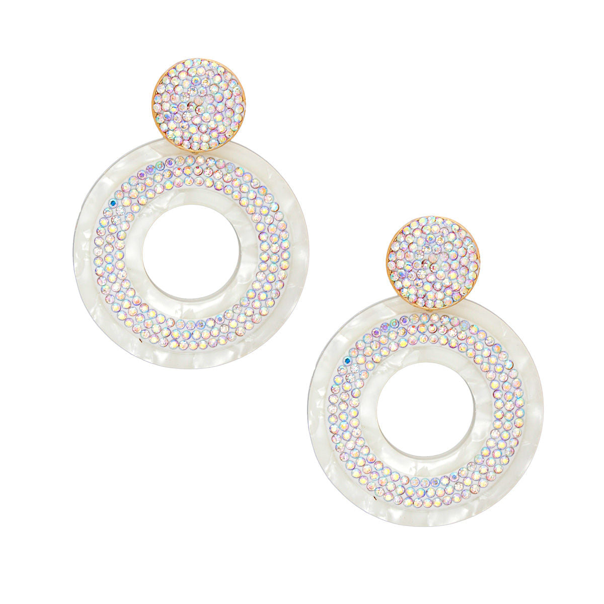 Drop White Marbled Ring Bling Earrings for Women