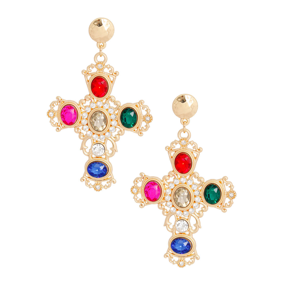 Gold Multi Fancy Cross Earrings