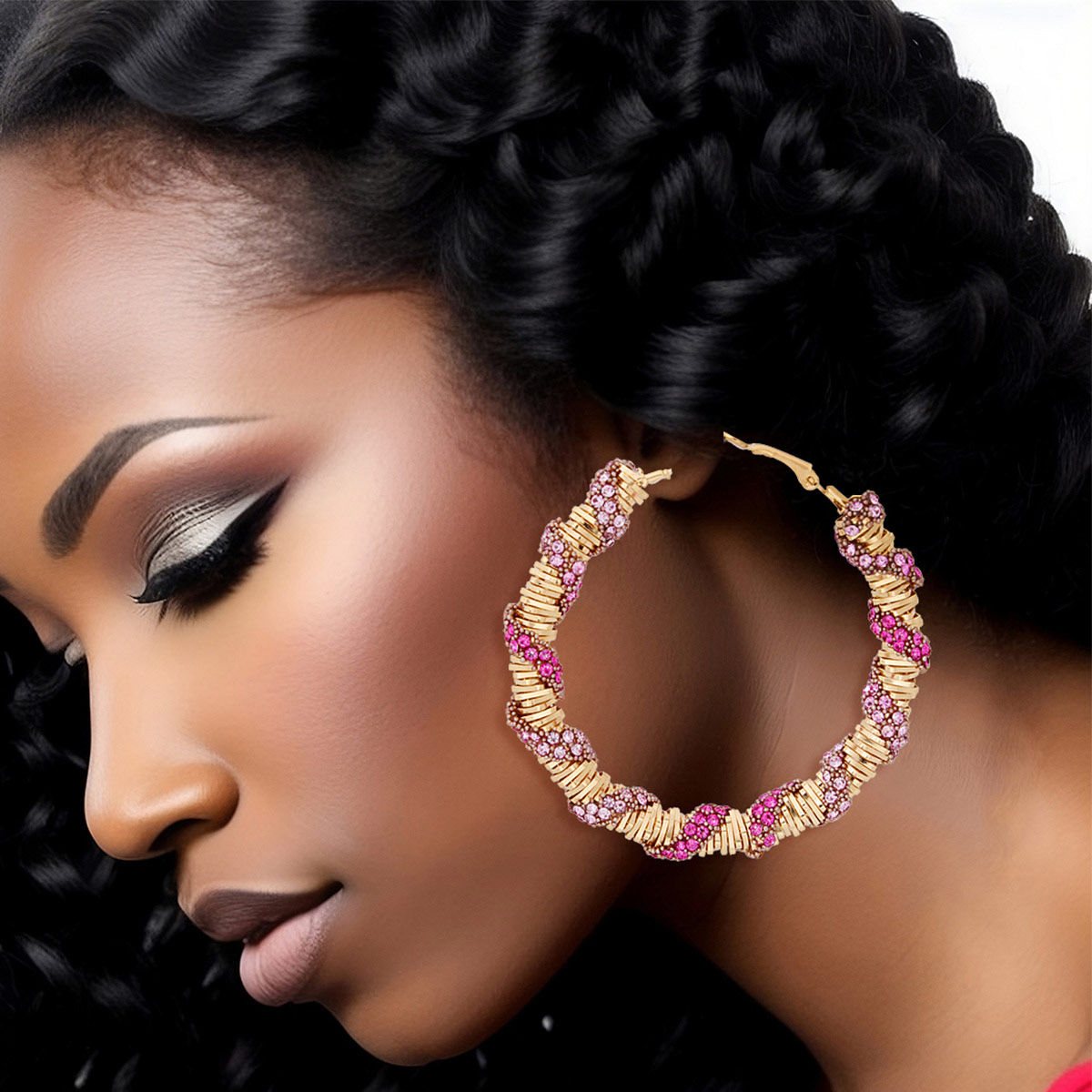 Hoops Fuchsia Stone Helix Earrings for Women