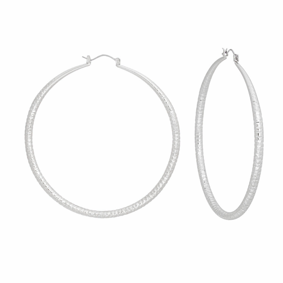 Hoops Medium Silver Diamond Cut Earrings for Women