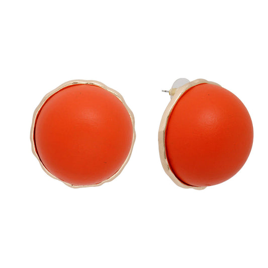 Studs Domed Orange Wood Large Earrings for Women