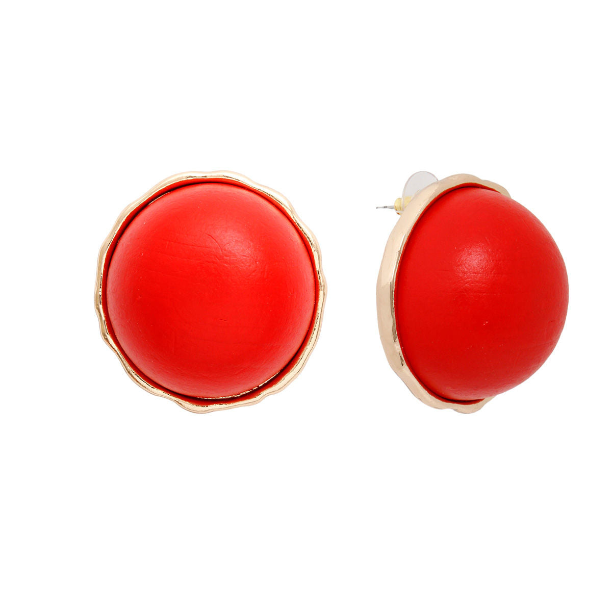 Studs Domed Red Wood Large Earrings for Women