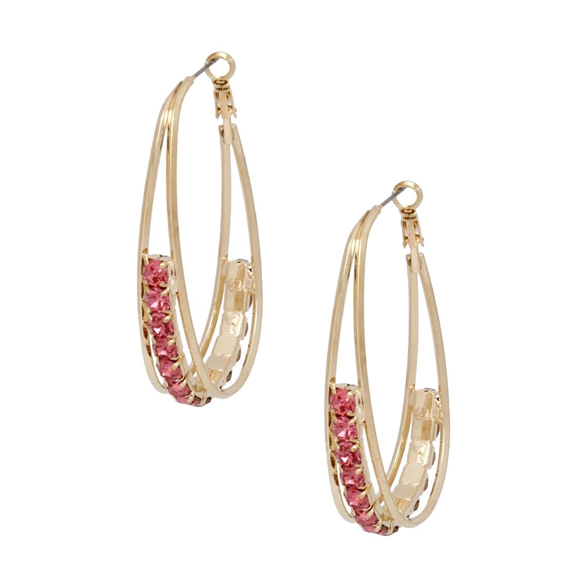 Hoops Oval Gold Split Fuchsia Rhinestone Earrings
