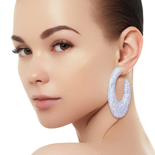 Teardrop Aurbo Stone Crusted Open Hoop Earrings