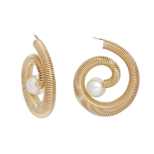 Hoop Gold Jump Coil Spring Pearl Earrings Women