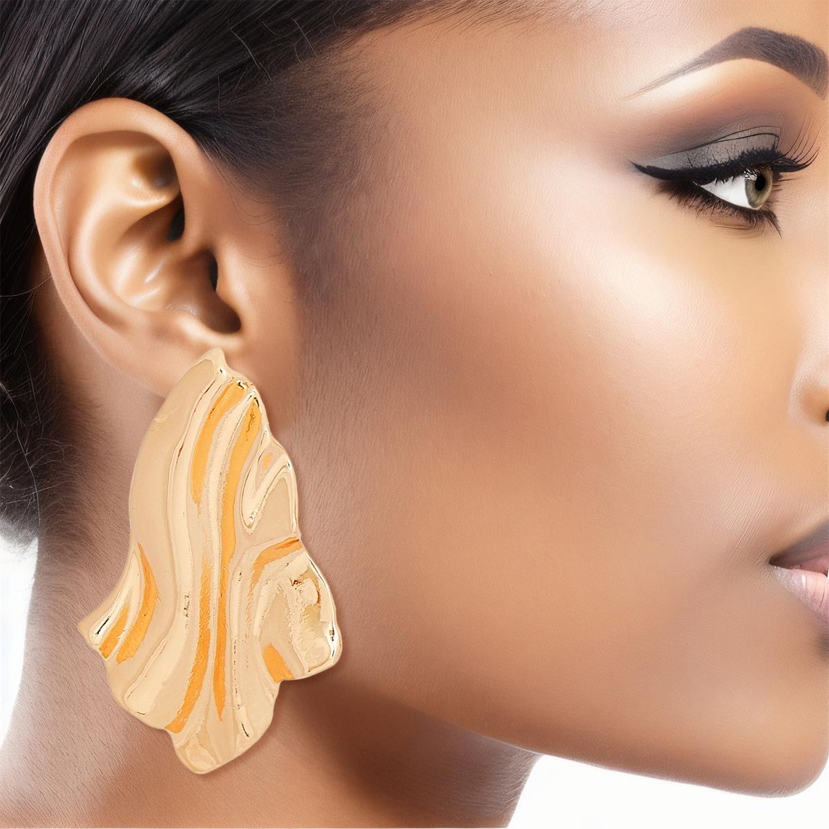 Clip On Medium Gold Wavy Earrings for Women