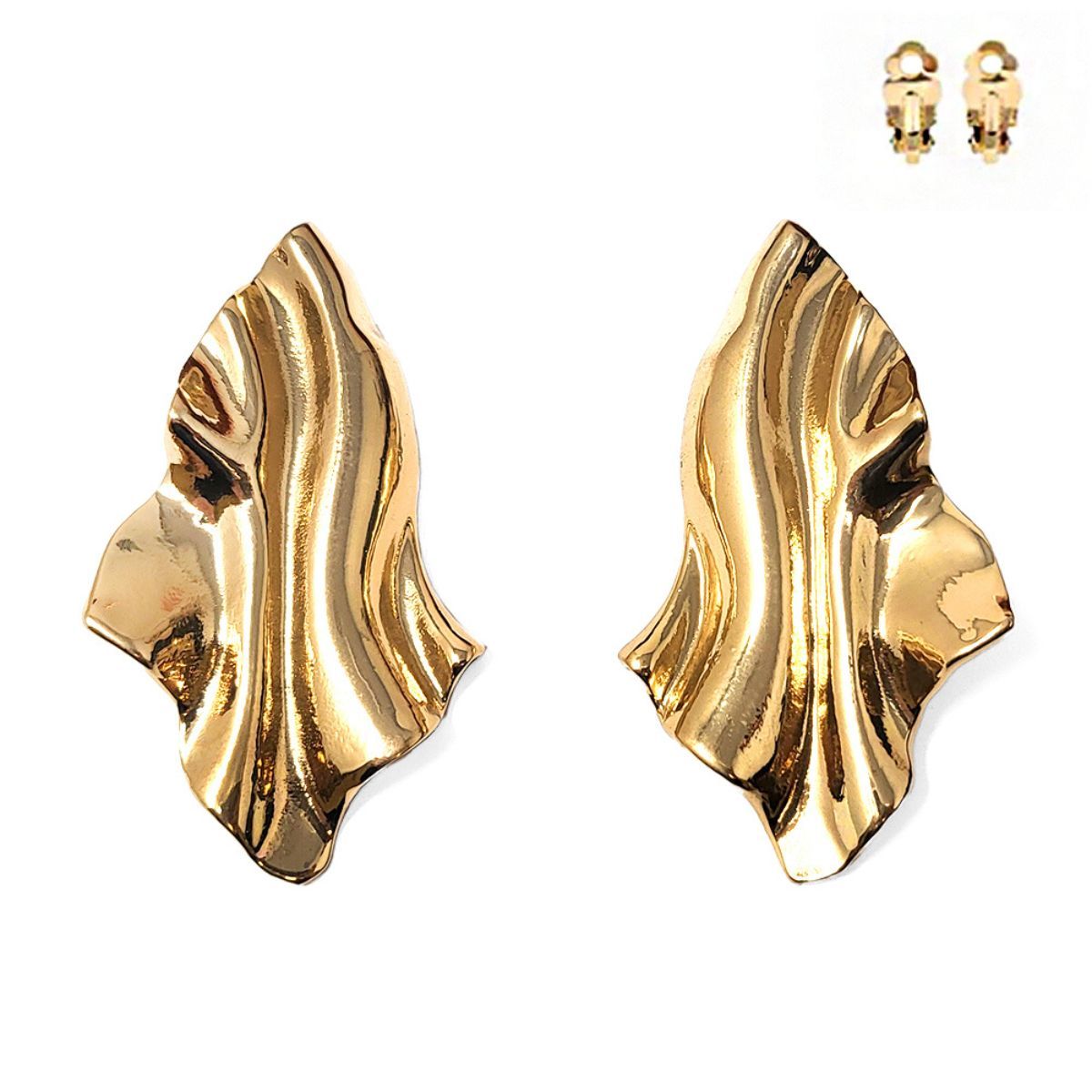 Clip On Medium Gold Wavy Earrings for Women