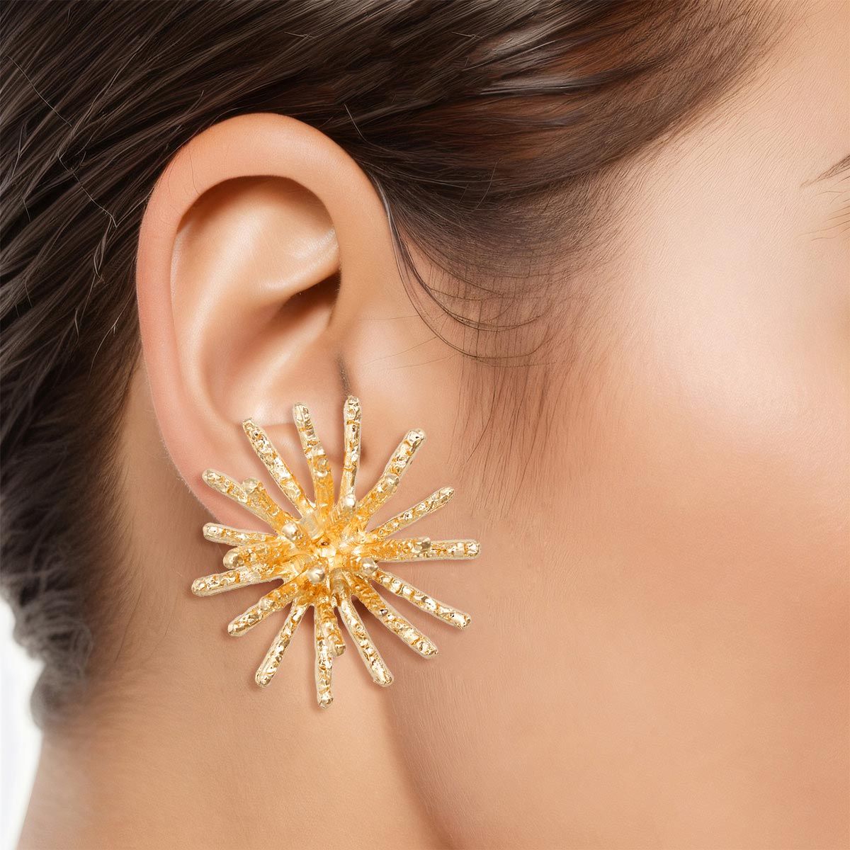 Clip On Gold Medium Spike Earrings for Women