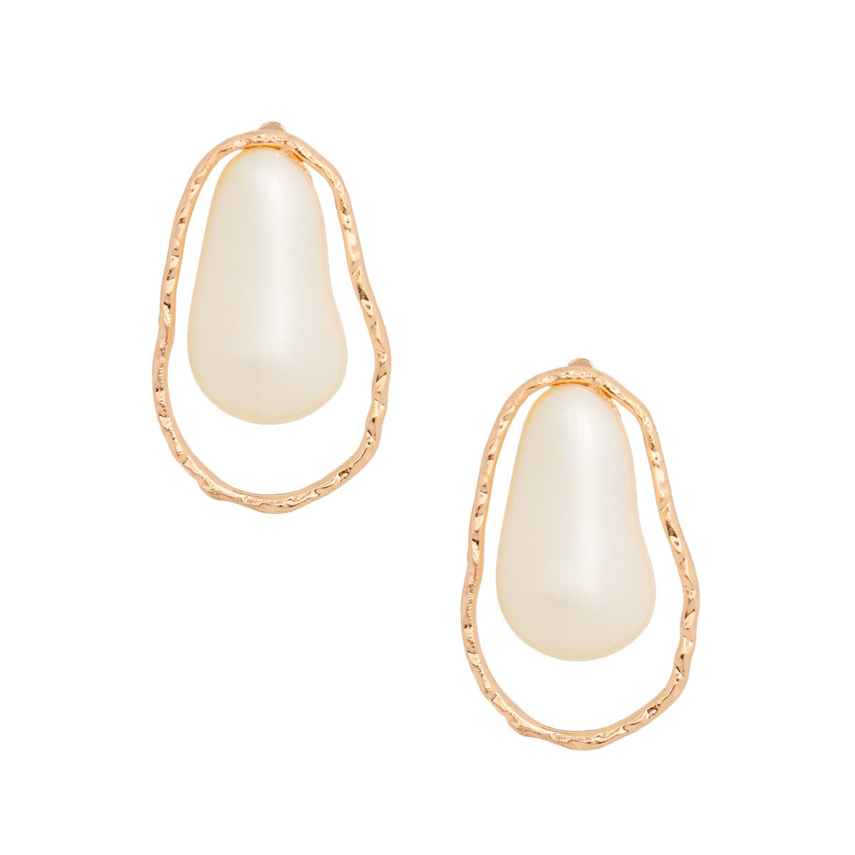 Gold Pearl Organic Teardrop Clip-Ons