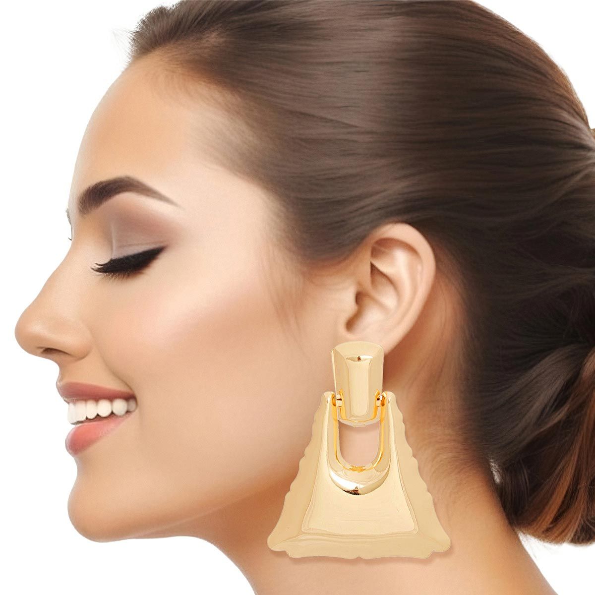 Clip On Medium Gold Triangle Earrings for Women