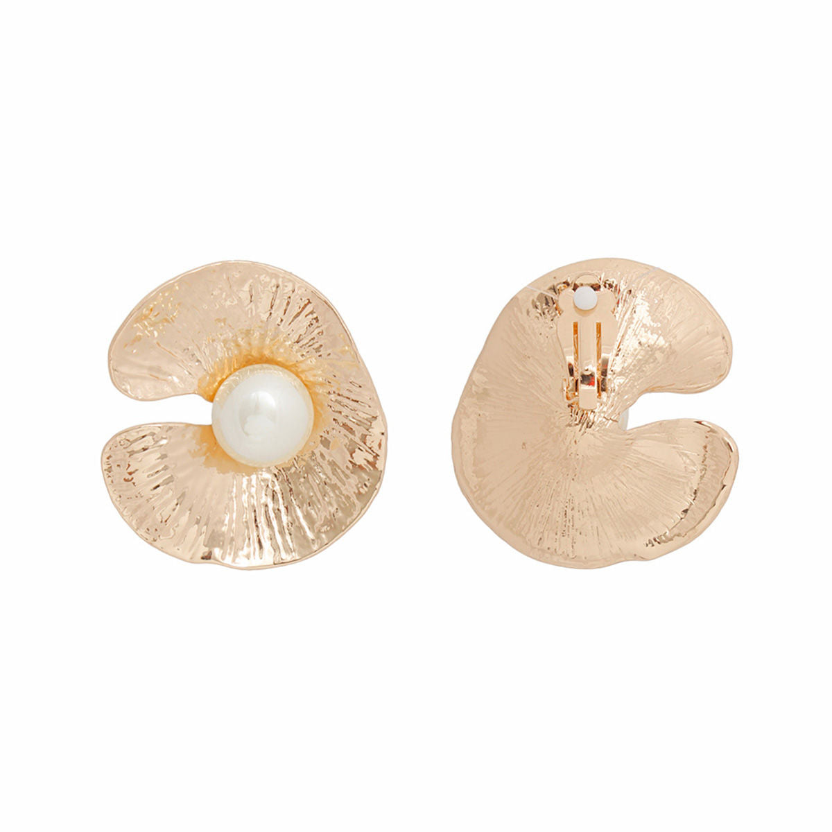 Clip On Gold Oyster Pearl Earrings for Women