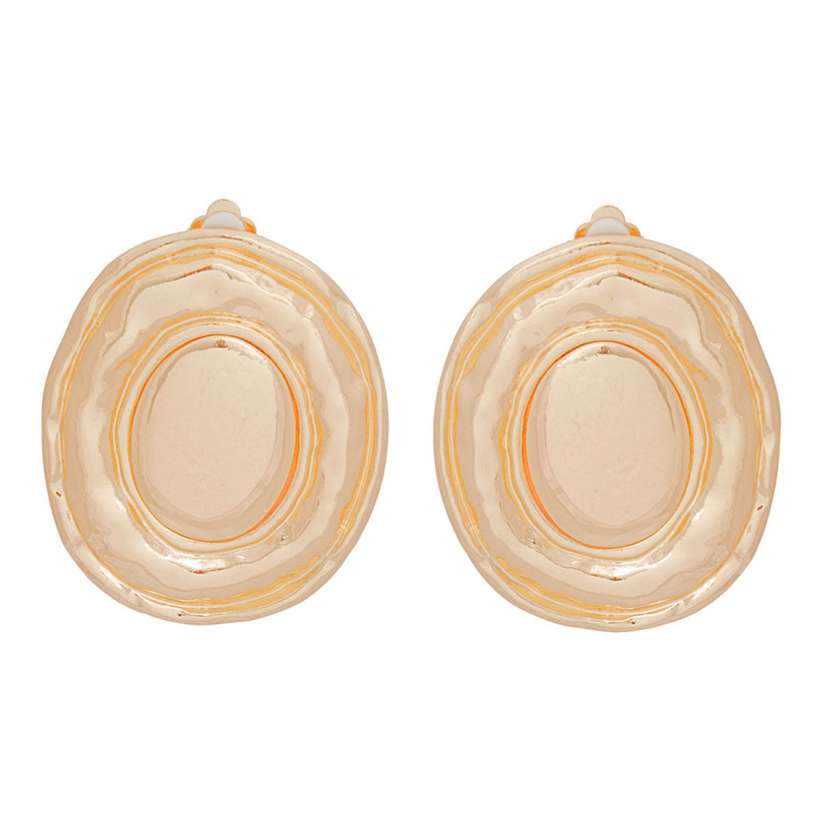 Clip On Earrings Large Gold Organic Oval for Women