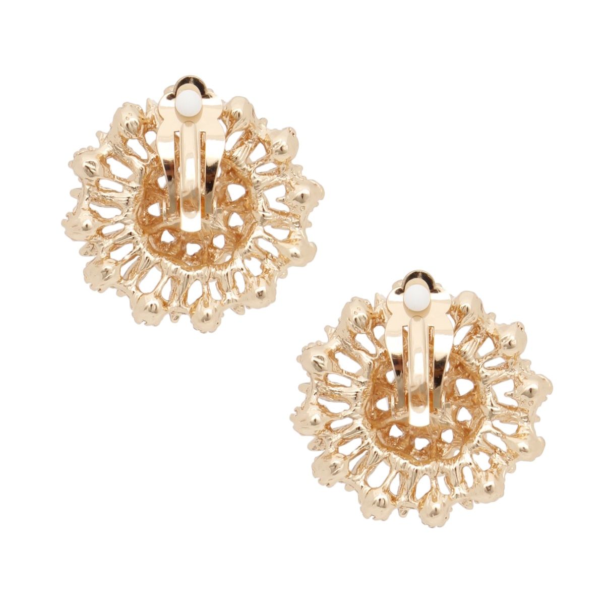 Clip On Runway Worthy Gold Pearl Round Earrings