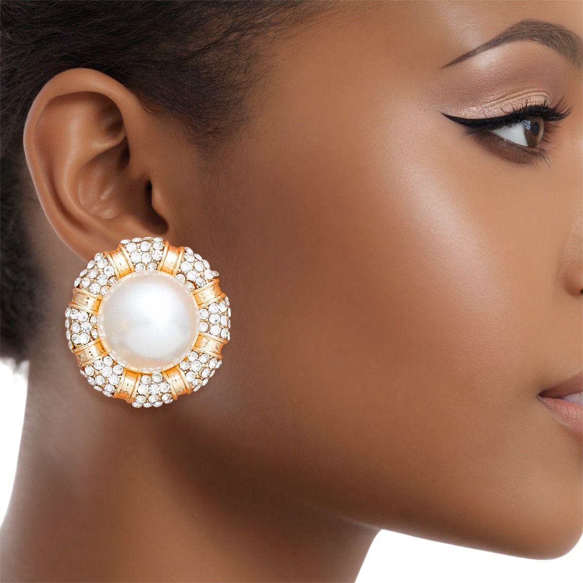 Clip On Vintage Gold Metal and Moonlight Earrings