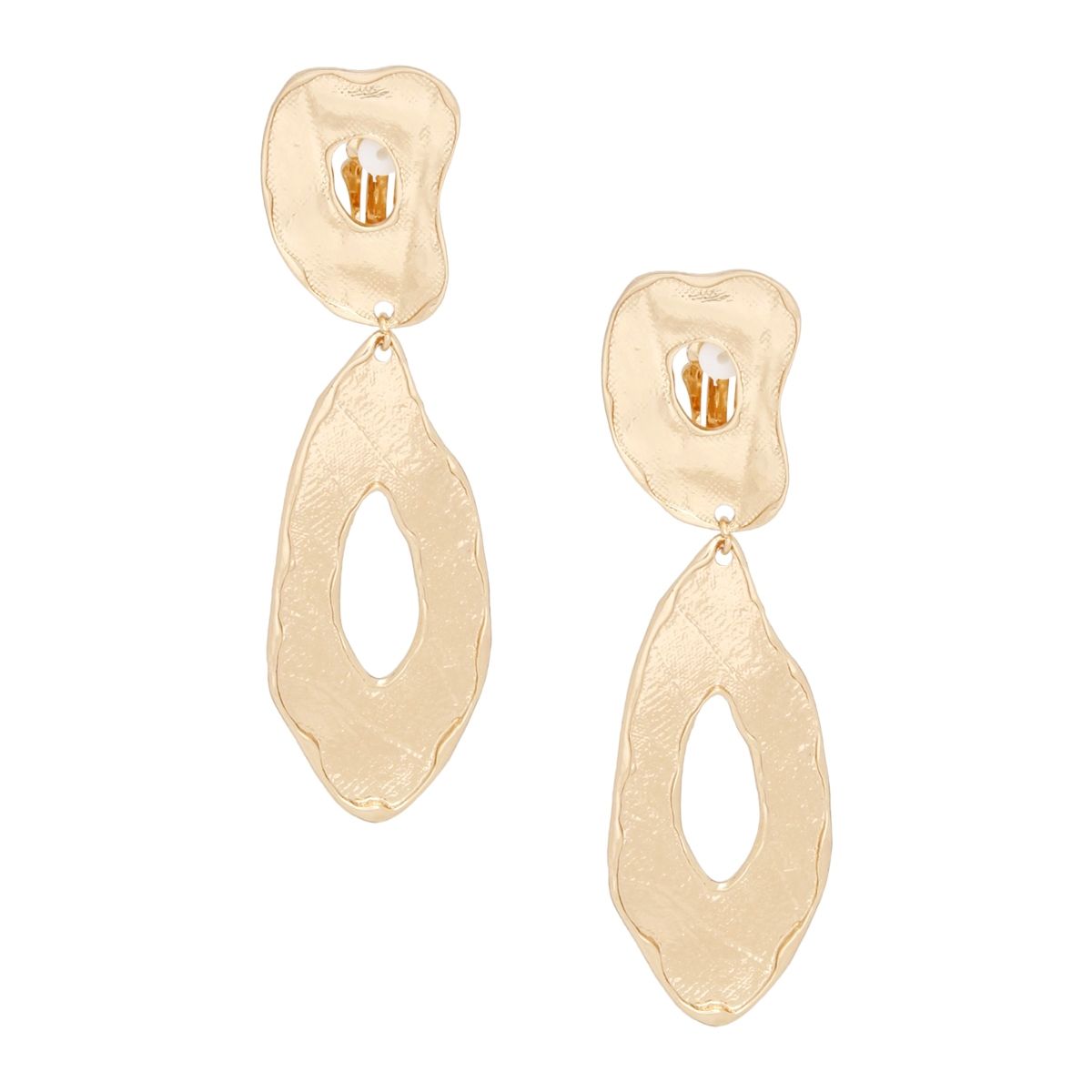 Clip On Gold Edgy and Raw Elongated Earrings