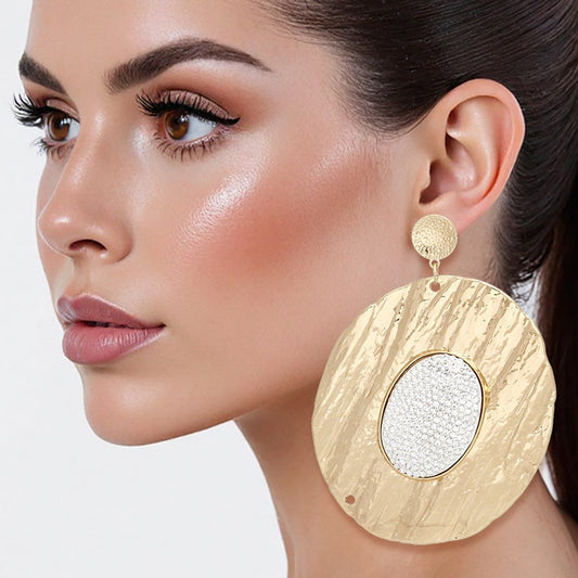 Drop Dramatic Large Gold Oval Clear Inset Earrings