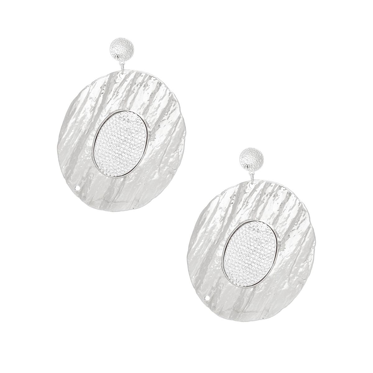Drop Dramatic Large Silver Oval Inset Earrings