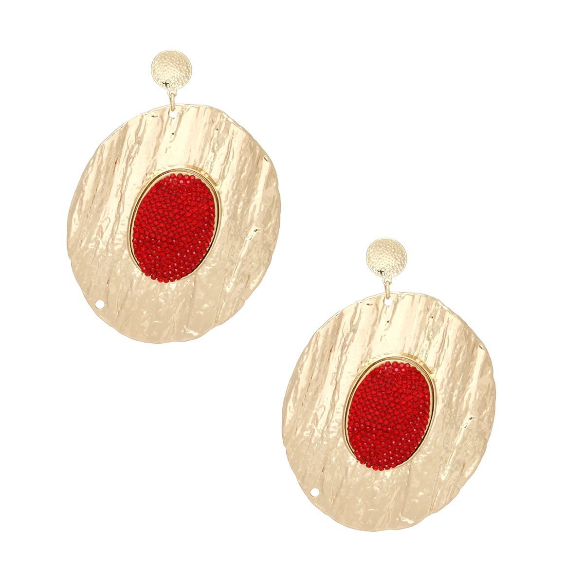 Drop Dramatic Large Gold Oval Red Inset Earrings