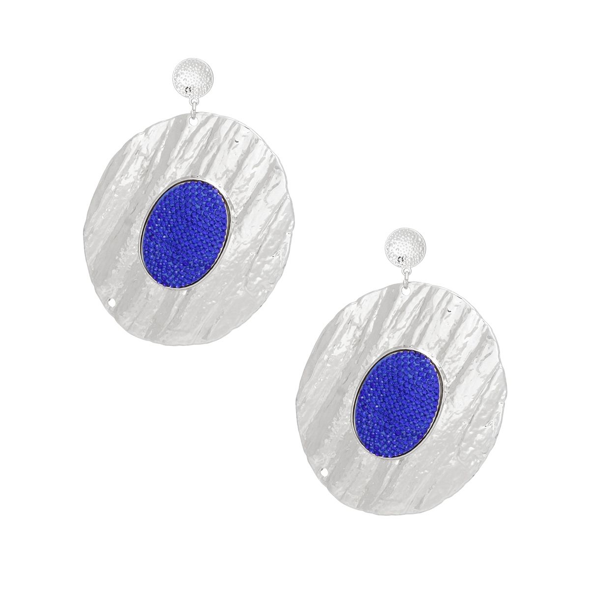 Drop Dramatic Large Silver Oval Blue Inset Earring