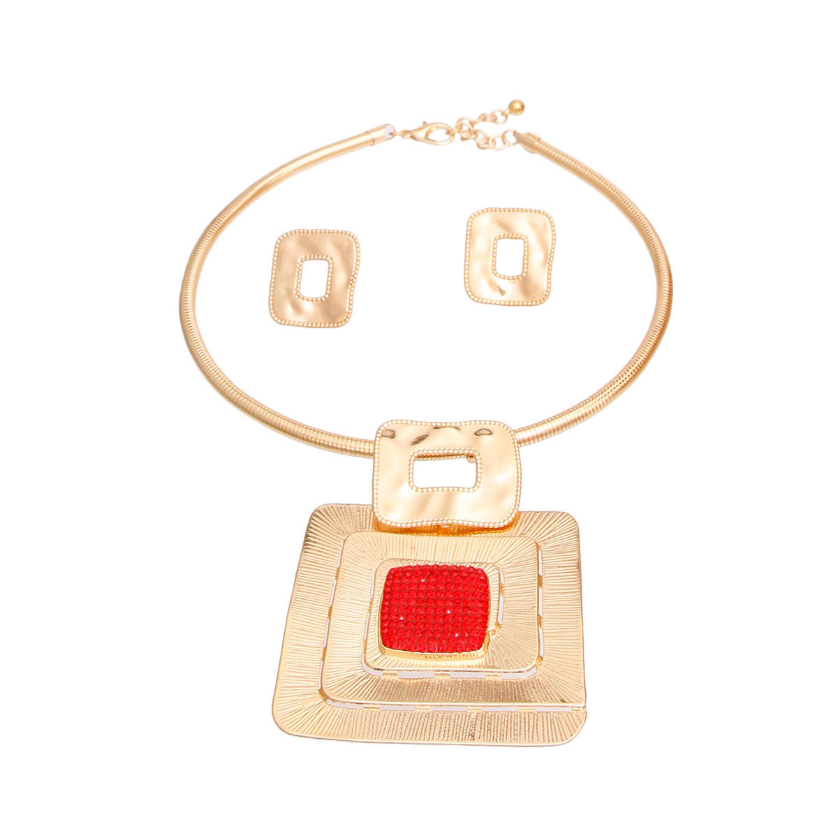 Red Square Rhinestone Pendant Set