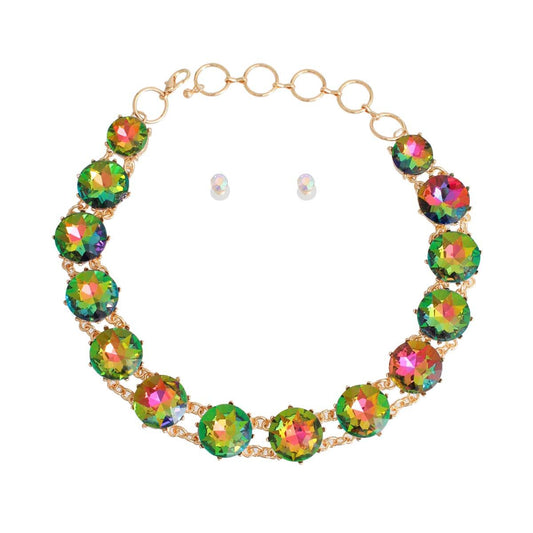 Pink Green Round Crystal Link Set