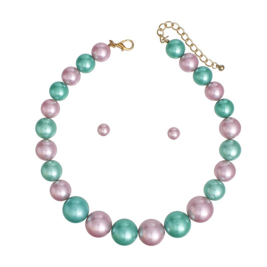 AKA Pink Green Single Strand Chunky Pearl Necklace