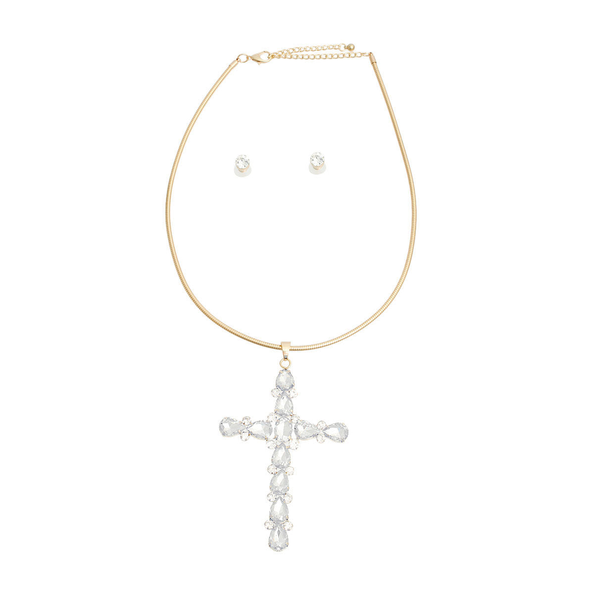 Gold Teardrop Crystal Cross Necklace