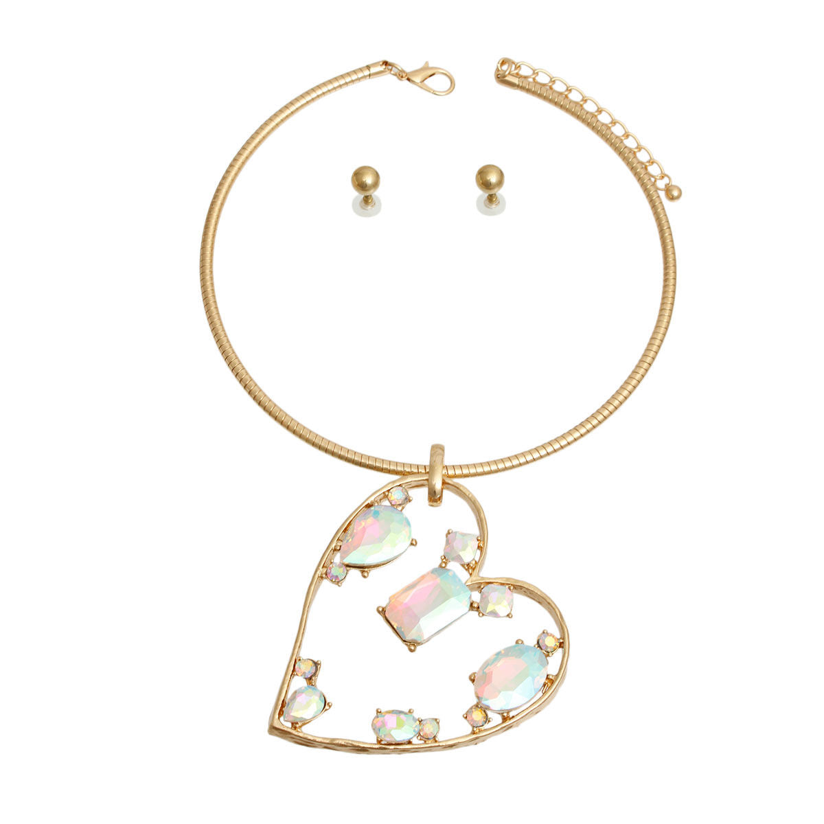 Aurora Borealis Multi Stone Angled Heart Set