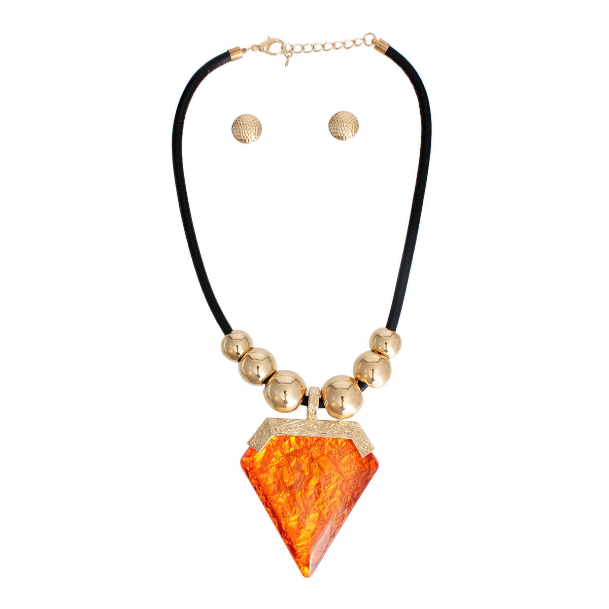 Orange Diamond Shaped Pendant Set