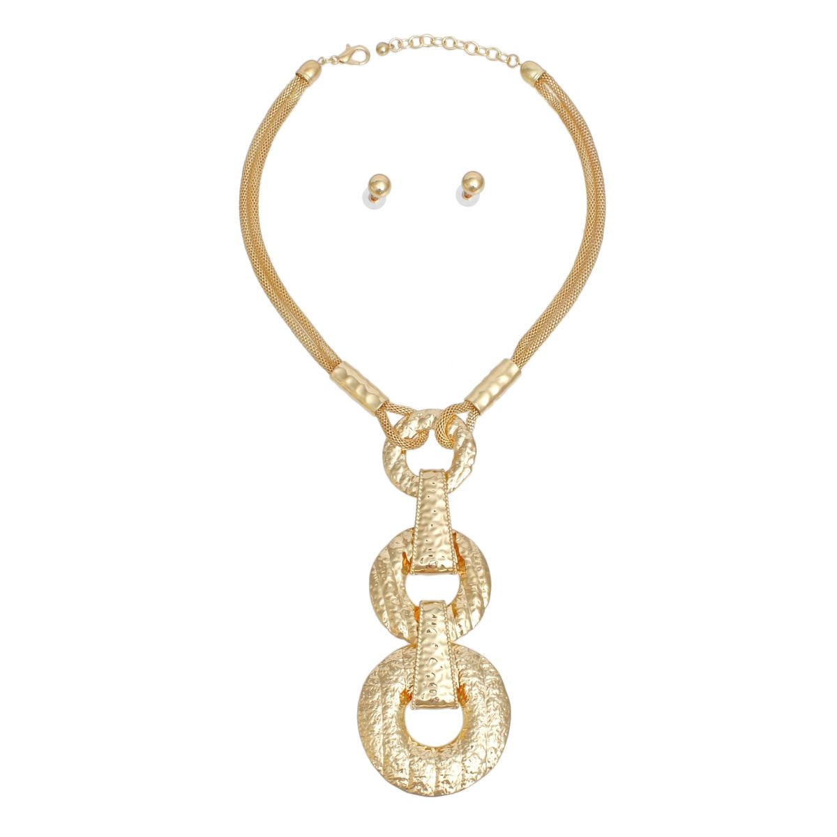 Pendant Long Gold Metal Graduated Rings Necklace