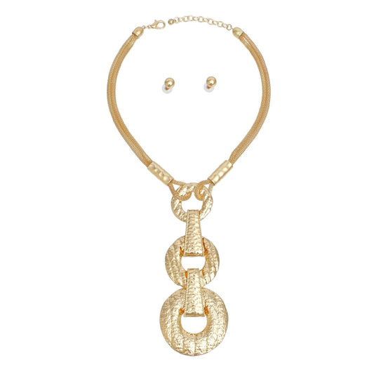 Pendant Long Gold Metal Graduated Rings Necklace