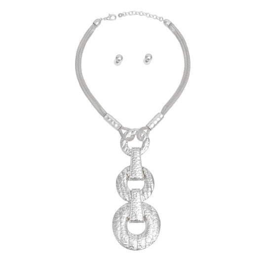Pendant Long Silver Metal Graduated Rings Necklace
