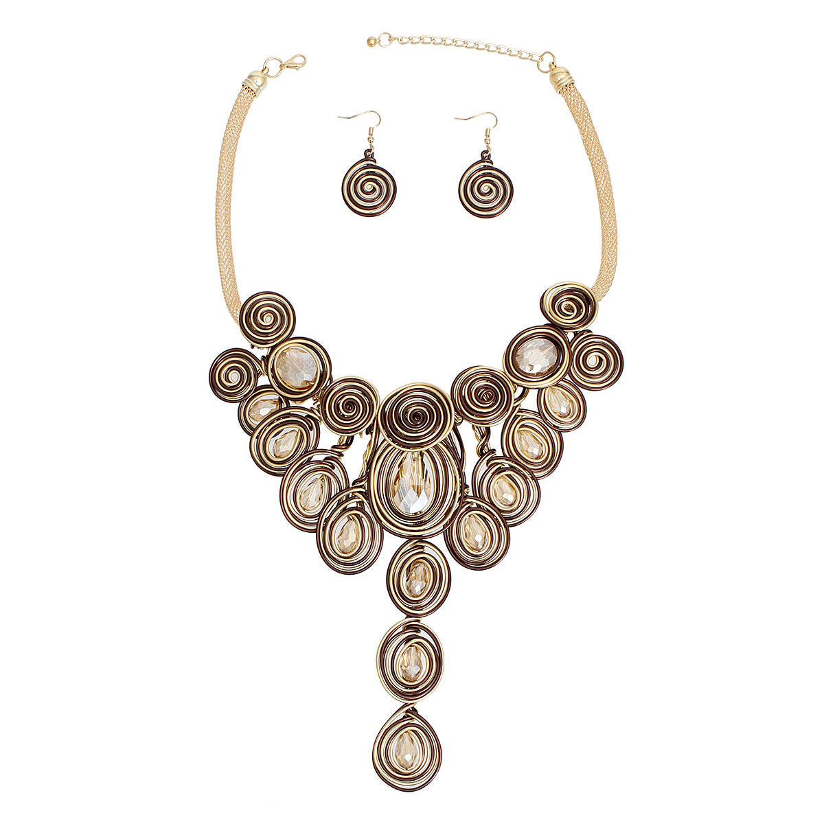 Bib Necklace Brown Wire Drop Set for Women