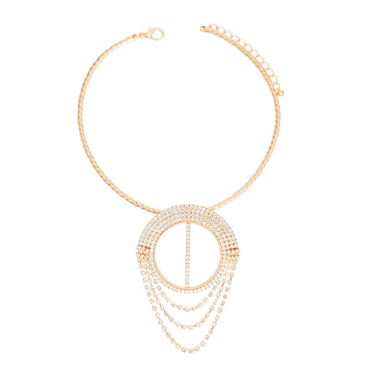 Necklace Gold Pave Draped Pendant Set for Women